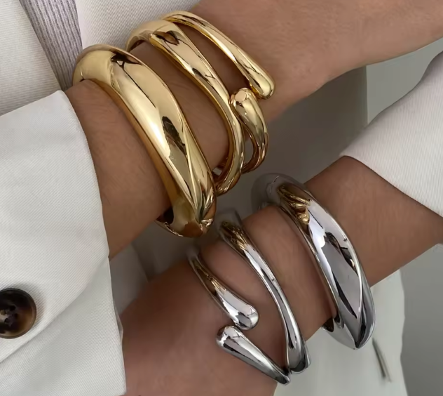Vintage Geometric Stainless Steel Cuff Bangle