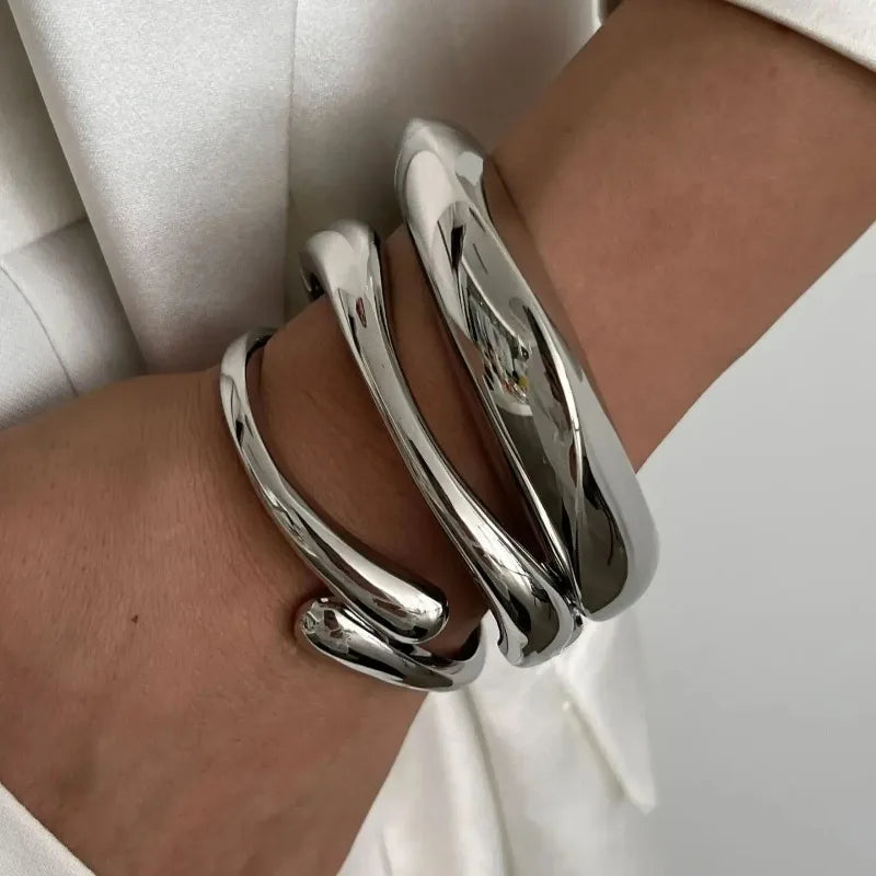 Vintage Geometric Stainless Steel Cuff Bangle