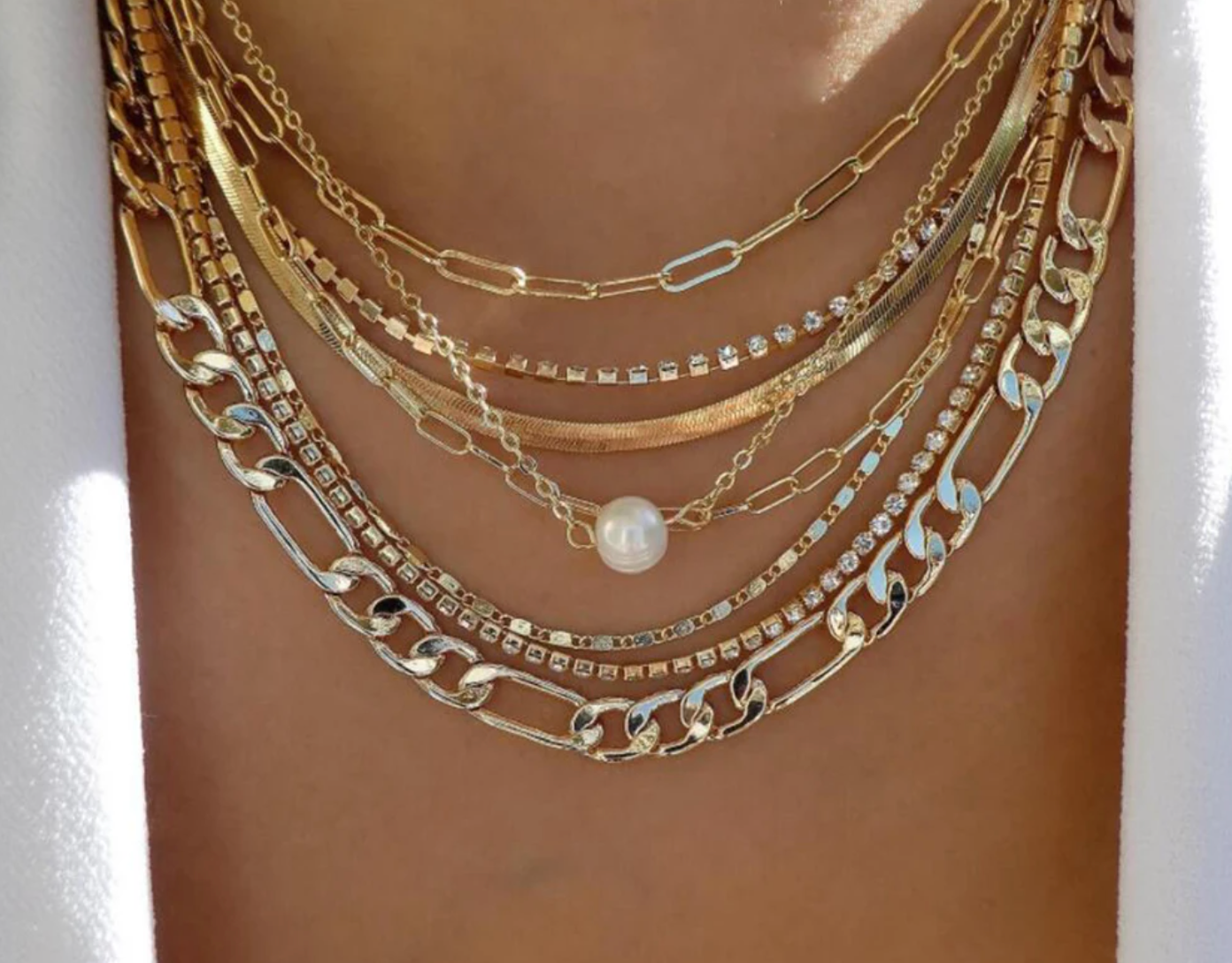 Vintage Gold Multi-Layer Crystal Necklace Set