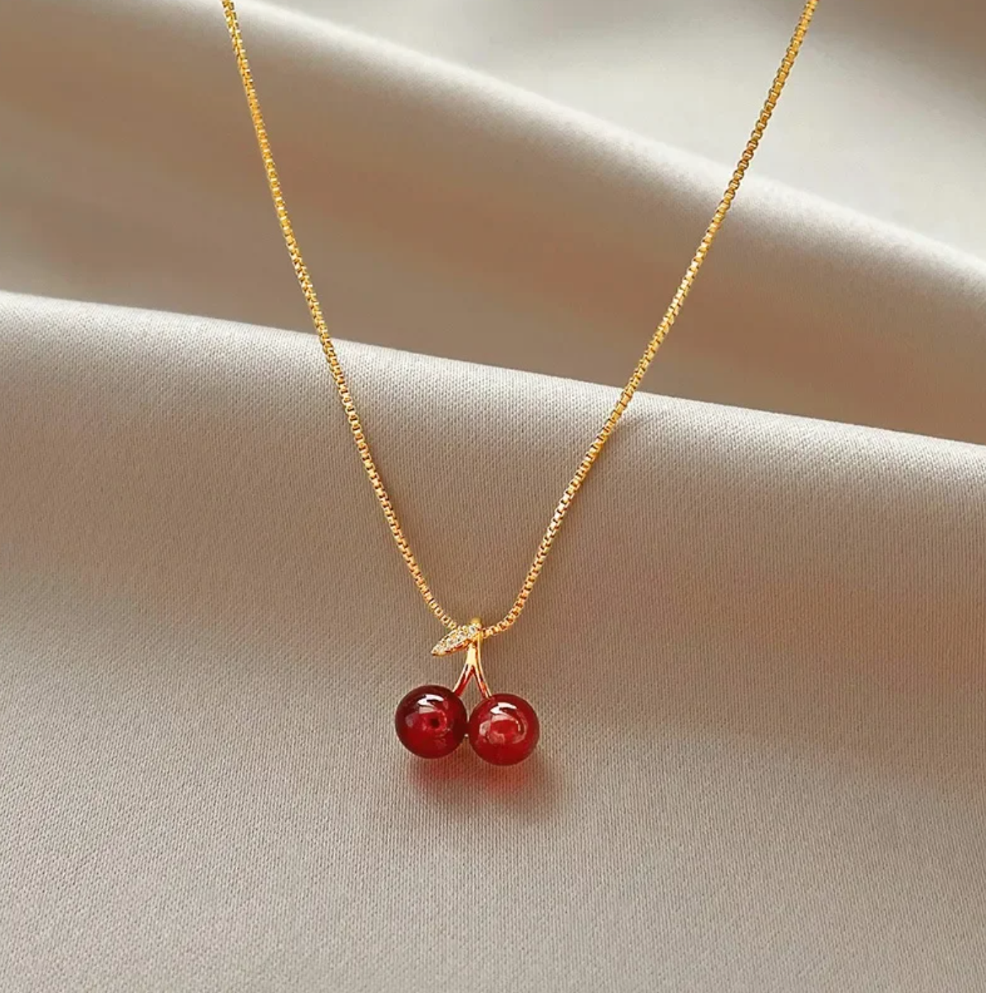 Wine Red Cherry Pendant Necklace