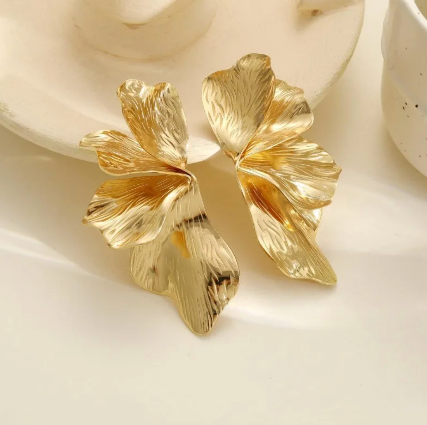 Gold Double Layer Flower Dangle Earrings
