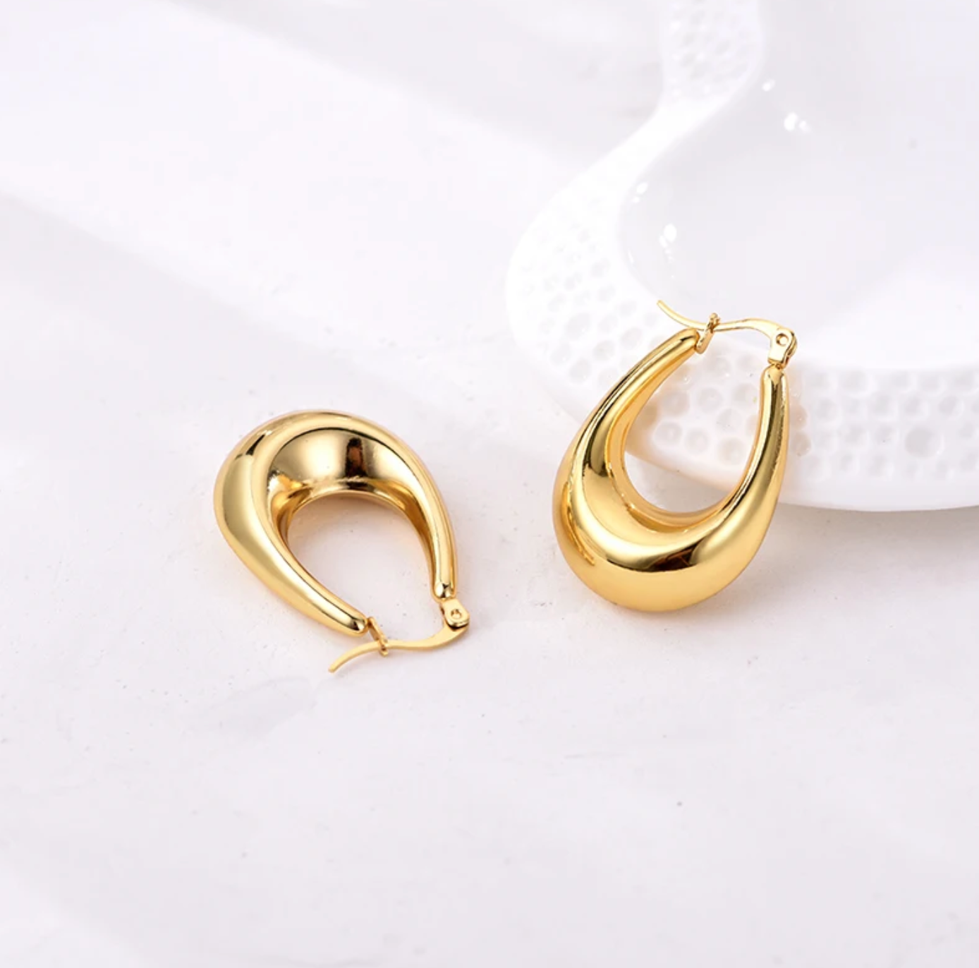 Glossy Gold U-Shape Hoop Earrings