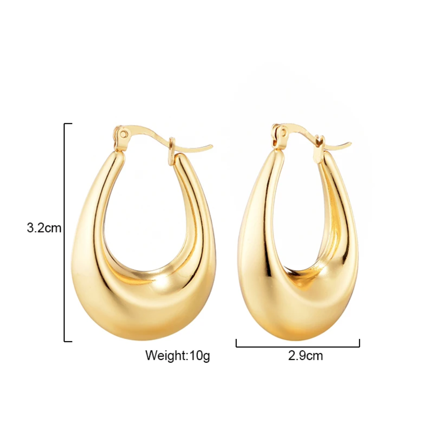 Glossy Gold U-Shape Hoop Earrings