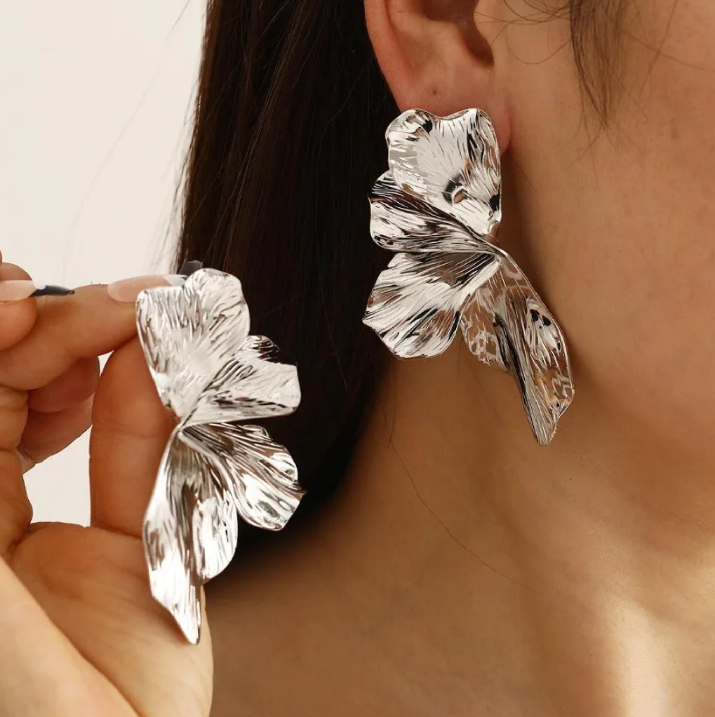 Gold Double Layer Flower Dangle Earrings