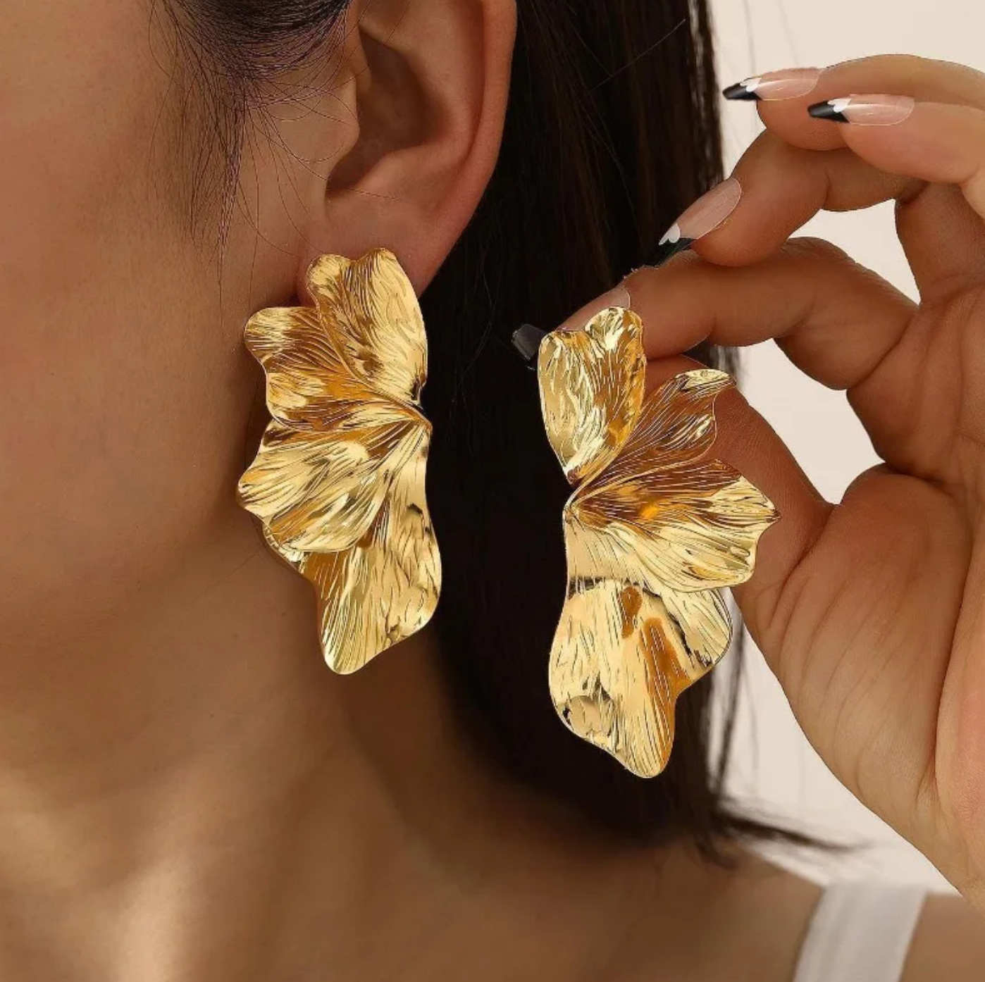 Gold Double Layer Flower Dangle Earrings