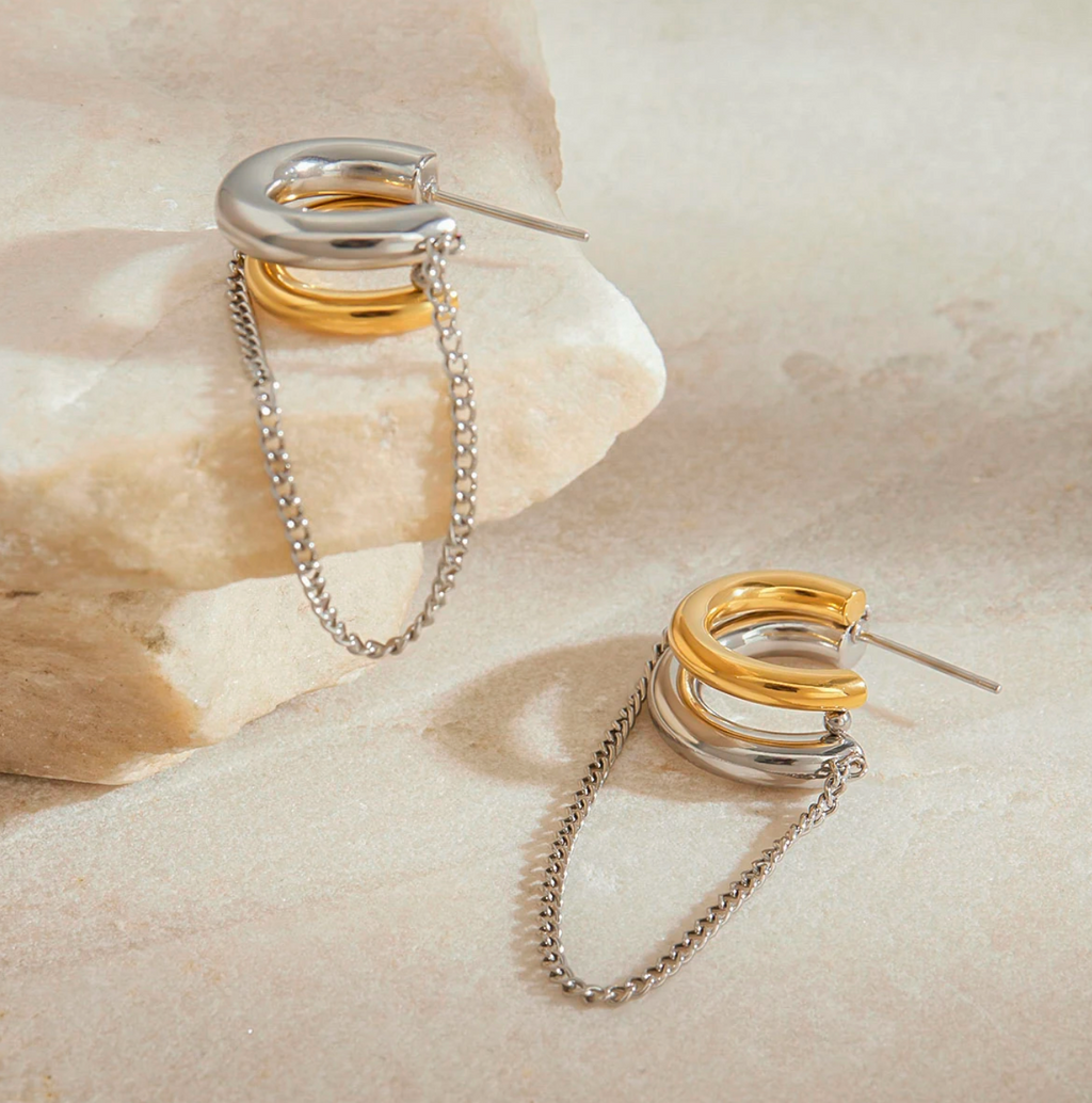 Minimalist Two-Tone Tassel Chain Earrings