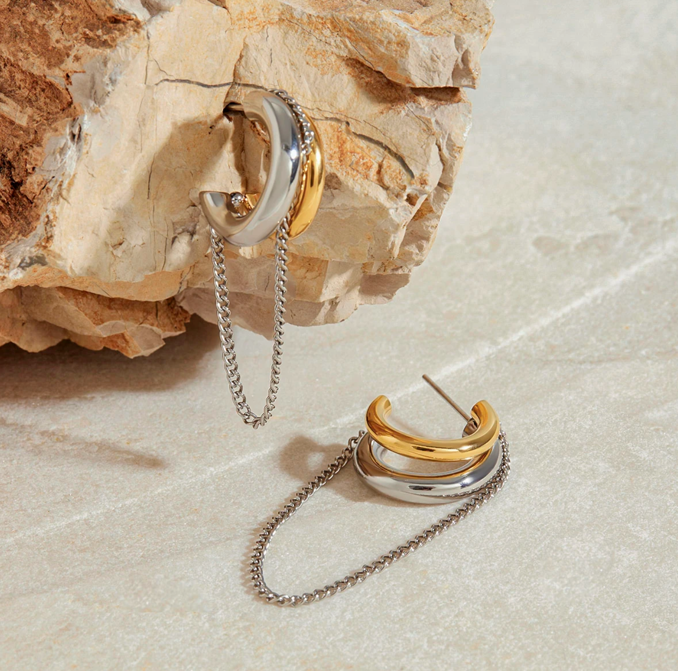 Minimalist Two-Tone Tassel Chain Earrings