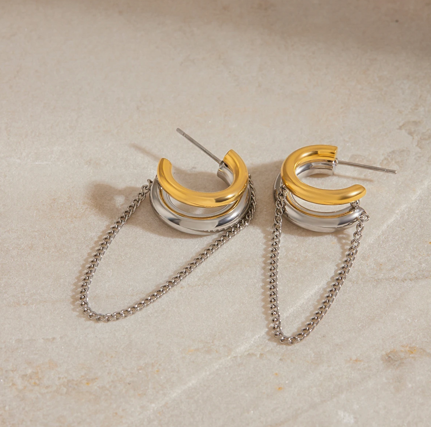 Minimalist Two-Tone Tassel Chain Earrings